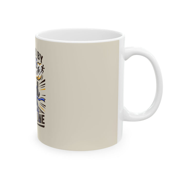 Powered by Coffee and Finish Line Mug — Running & Triathlon Coffee Cup (11oz/15oz)