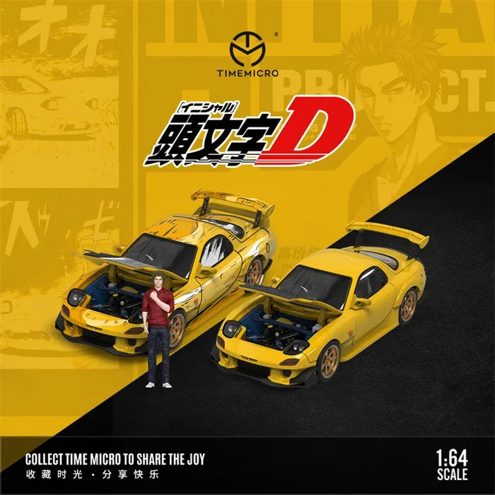 **Pre-Order** Time Micro 1:64 RX-7 Initial D yellow Limited999 Diecast Model Car