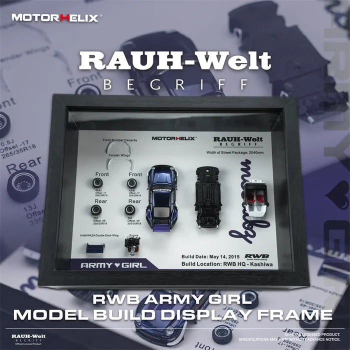 [PreSale] MOTORHELIX 1:64 RWB 964 Army Girl Model Build Display Frame Diecast Model Car