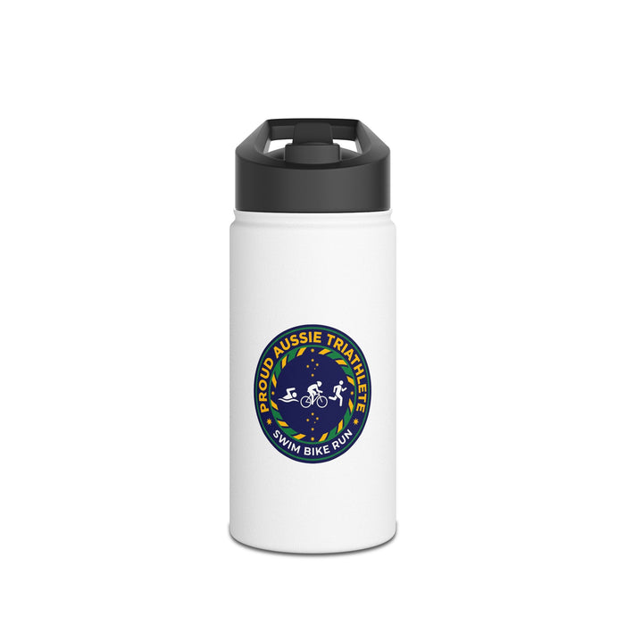 Proud Aussie Triathlete Stainless Steel Water Bottle — Swim Bike Run
