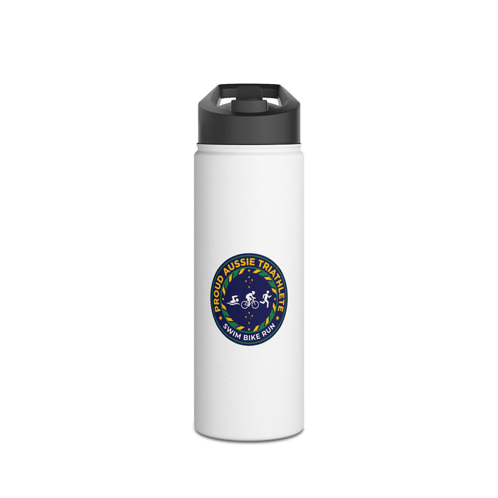 Proud Aussie Triathlete Stainless Steel Water Bottle — Swim Bike Run