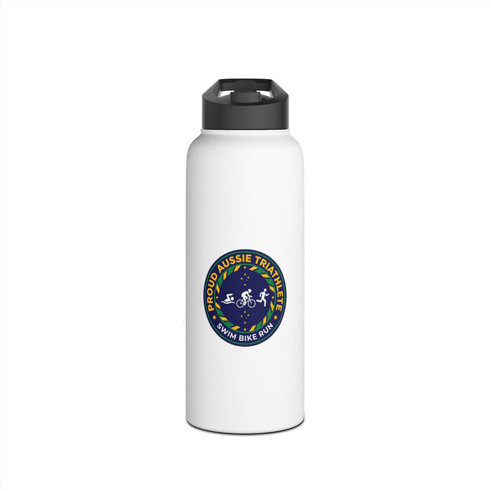 Proud Aussie Triathlete Stainless Steel Water Bottle — Swim Bike Run