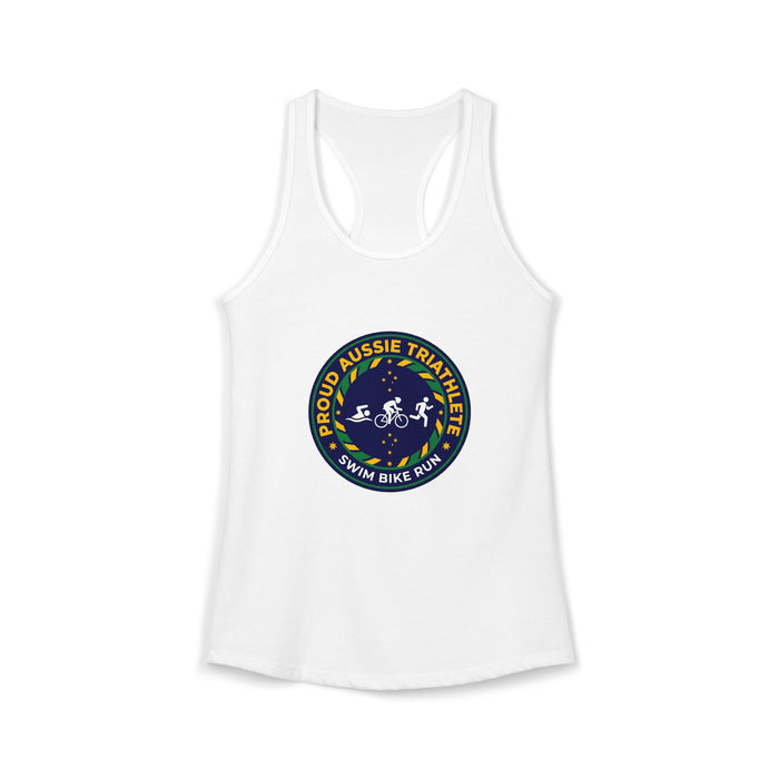 Proud Aussie Triathlete Women's Racerback Tank — Swim Bike Run Aussi