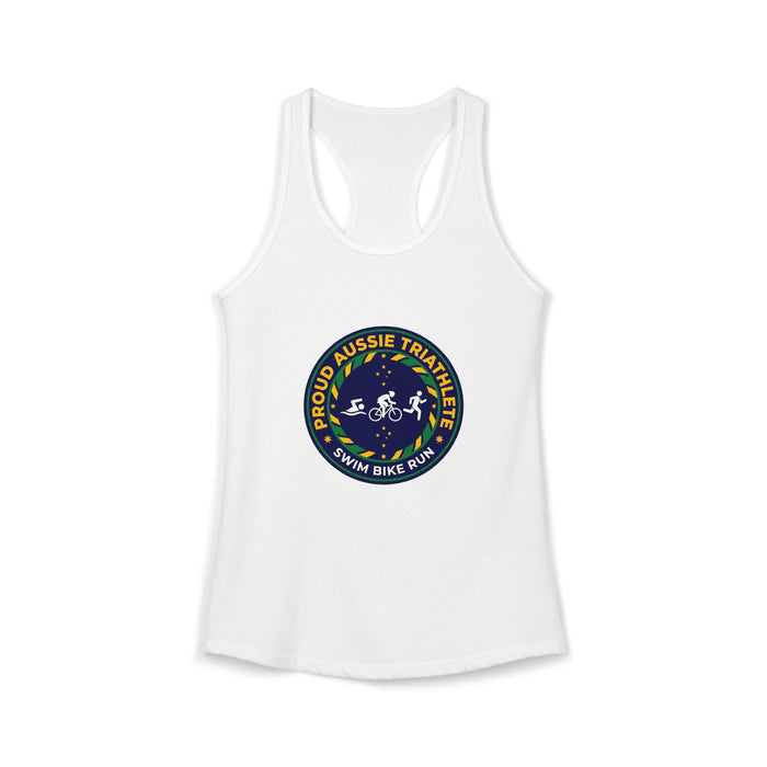 Proud Aussie Triathlete Women's Racerback Tank — Swim Bike Run Aussi