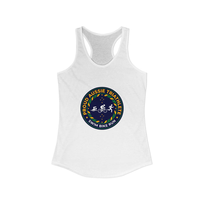 Proud Aussie Triathlete Women's Racerback Tank — Swim Bike Run Aussi