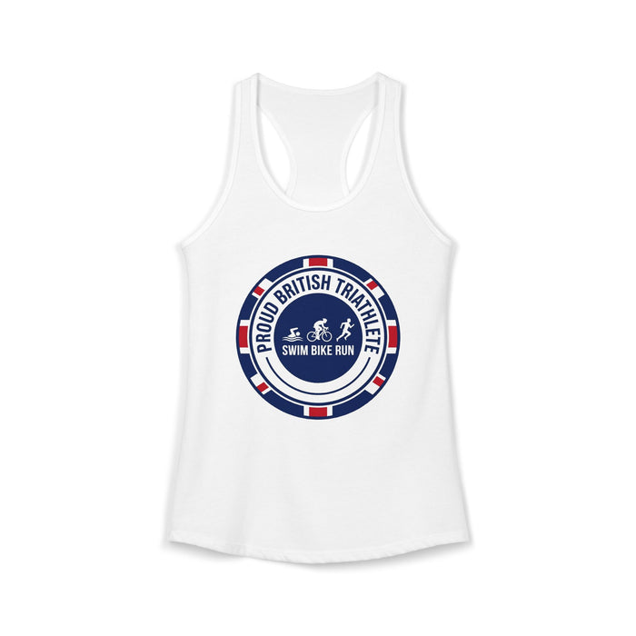 Proud British Triathlete Women's Racerback Tank — Swim Bike Run Brit