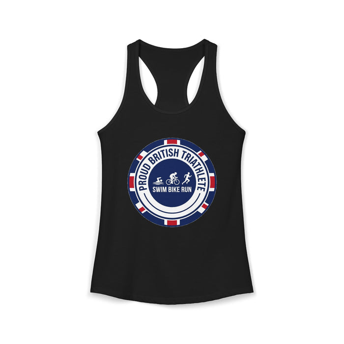 Proud British Triathlete Women's Racerback Tank — Swim Bike Run Brit