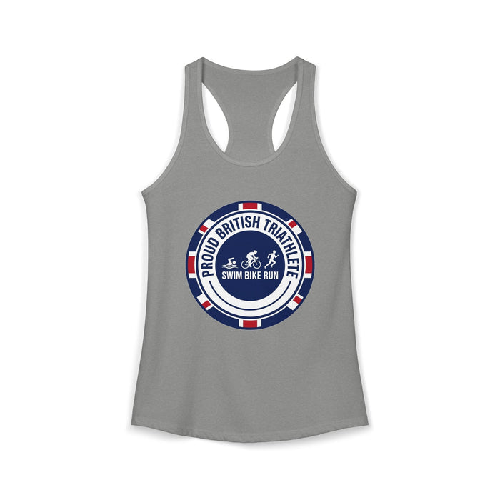 Proud British Triathlete Women's Racerback Tank — Swim Bike Run Brit