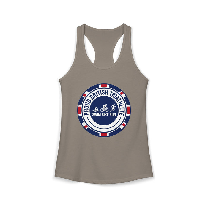 Proud British Triathlete Women's Racerback Tank — Swim Bike Run Brit