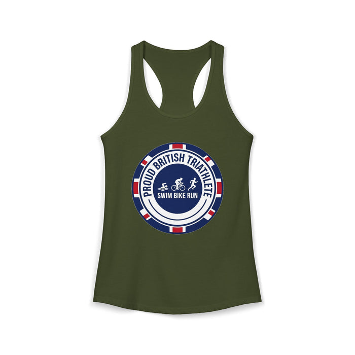 Proud British Triathlete Women's Racerback Tank — Swim Bike Run Brit