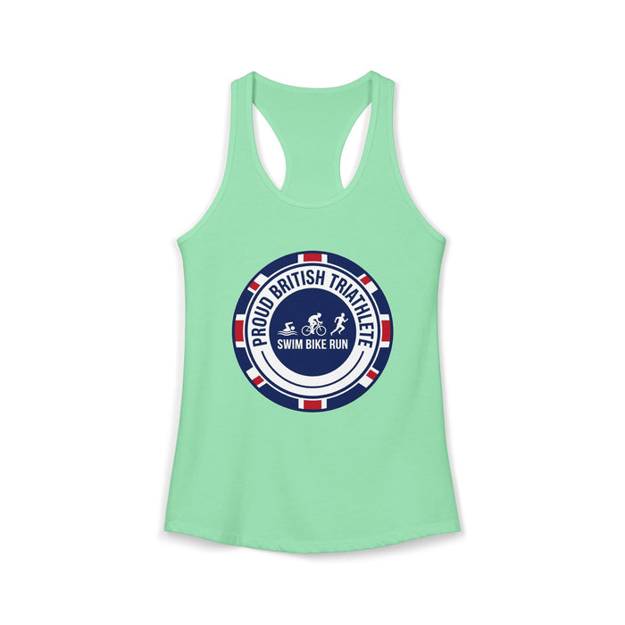 Proud British Triathlete Women's Racerback Tank — Swim Bike Run Brit