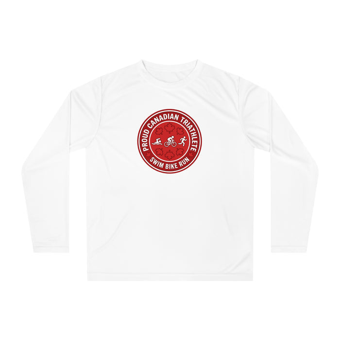Proud Canadian Triathlete Performance Long Sleeve — Swim Bike Run Ca