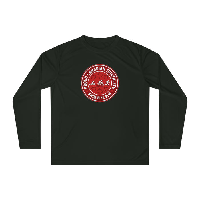 Proud Canadian Triathlete Performance Long Sleeve — Swim Bike Run Ca