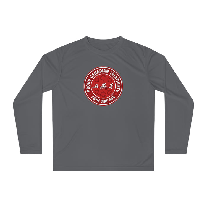 Proud Canadian Triathlete Performance Long Sleeve — Swim Bike Run Ca