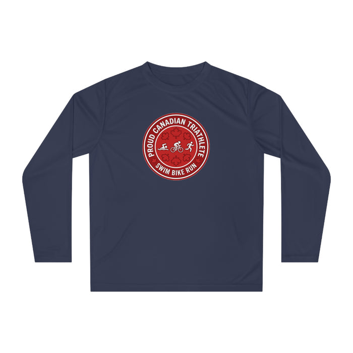 Proud Canadian Triathlete Performance Long Sleeve — Swim Bike Run Ca