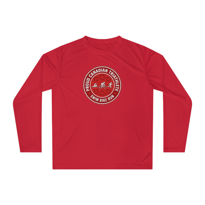 Proud Canadian Triathlete Performance Long Sleeve — Swim Bike Run Ca
