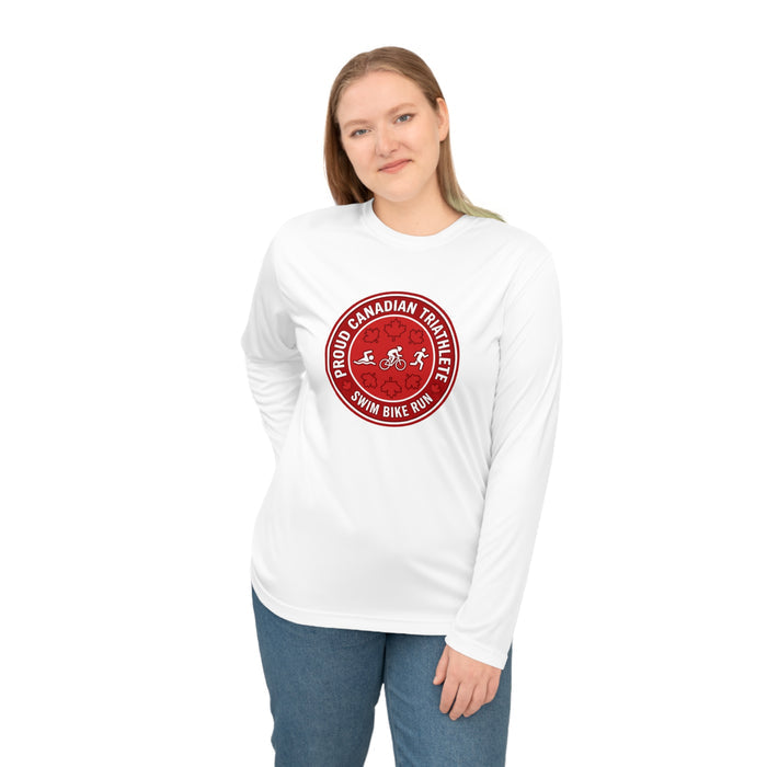 Proud Canadian Triathlete Performance Long Sleeve — Swim Bike Run Ca