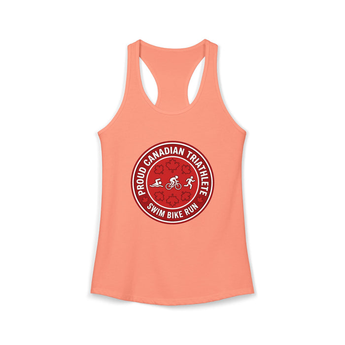 Proud Canadian Triathlete Women's Racerback Tank — Swim Bike Run Can