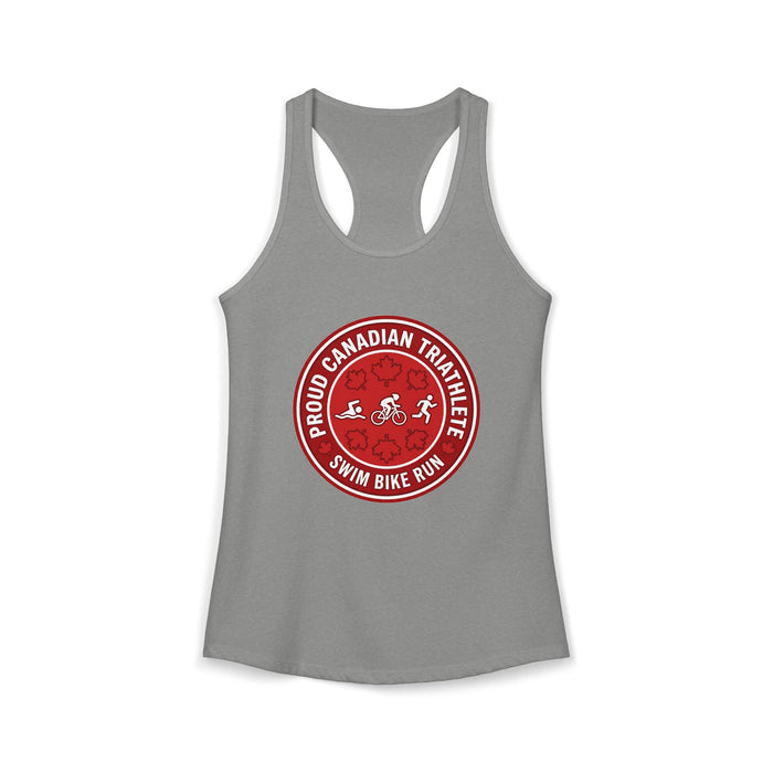 Proud Canadian Triathlete Women's Racerback Tank — Swim Bike Run Can