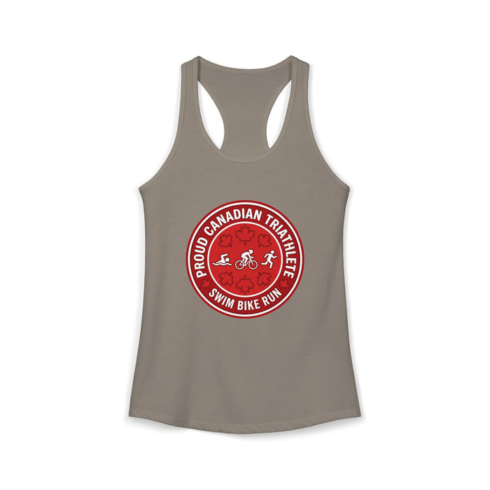 Proud Canadian Triathlete Women's Racerback Tank — Swim Bike Run Can