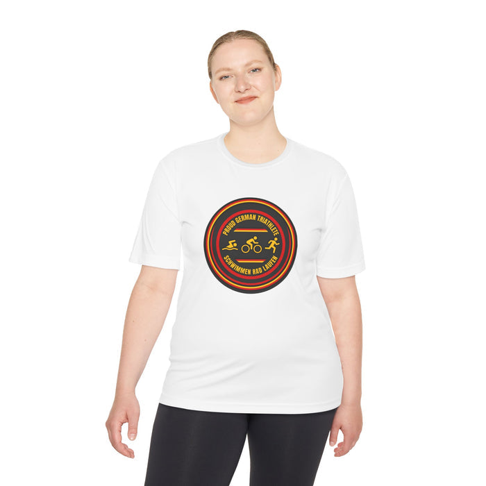 Proud German Triathlete Moisture-Wicking Performance Tee — Swim Bike