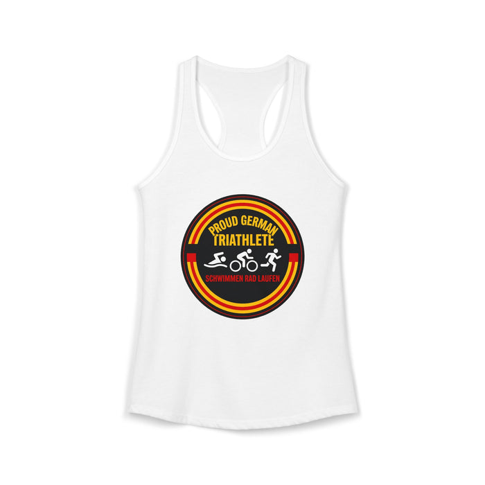 Proud German Triathlete Women's Racerback Tank — Swim Bike Run Germa