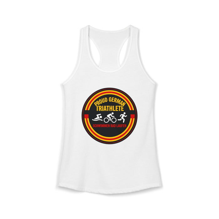 Proud German Triathlete Women's Racerback Tank — Swim Bike Run Germa