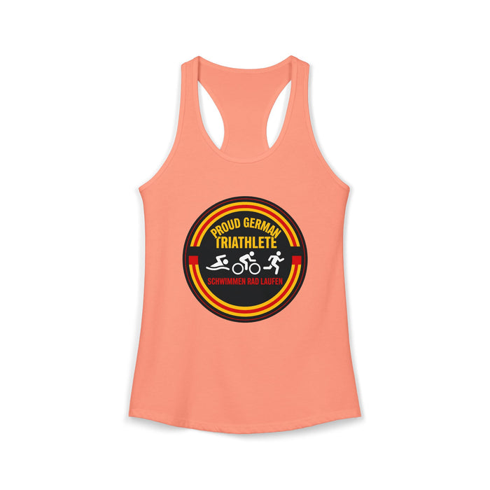 Proud German Triathlete Women's Racerback Tank — Swim Bike Run Germa