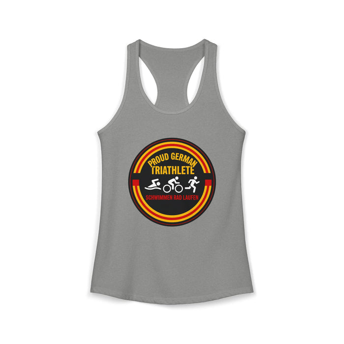 Proud German Triathlete Women's Racerback Tank — Swim Bike Run Germa