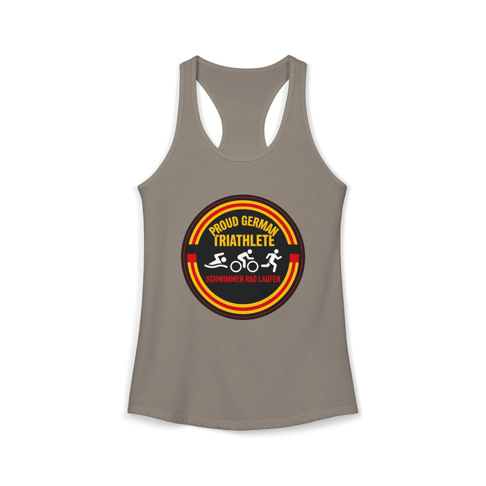 Proud German Triathlete Women's Racerback Tank — Swim Bike Run Germa
