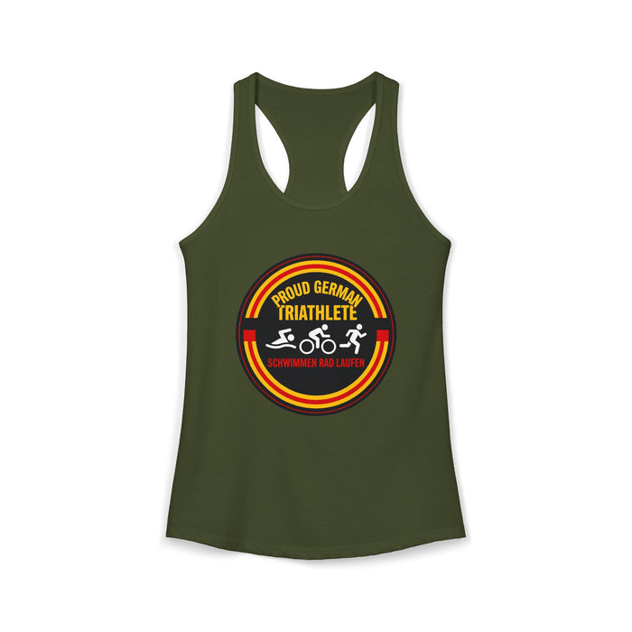 Proud German Triathlete Women's Racerback Tank — Swim Bike Run Germa