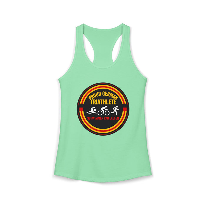 Proud German Triathlete Women's Racerback Tank — Swim Bike Run Germa