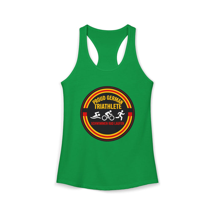 Proud German Triathlete Women's Racerback Tank — Swim Bike Run Germa