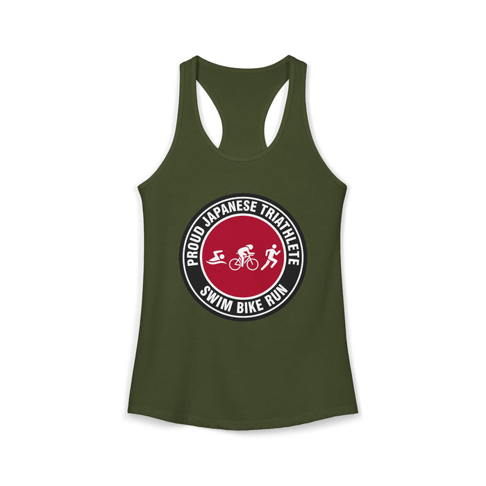 Proud Japanese Triathlete Women's Racerback Tank — Swim Bike Run Jap
