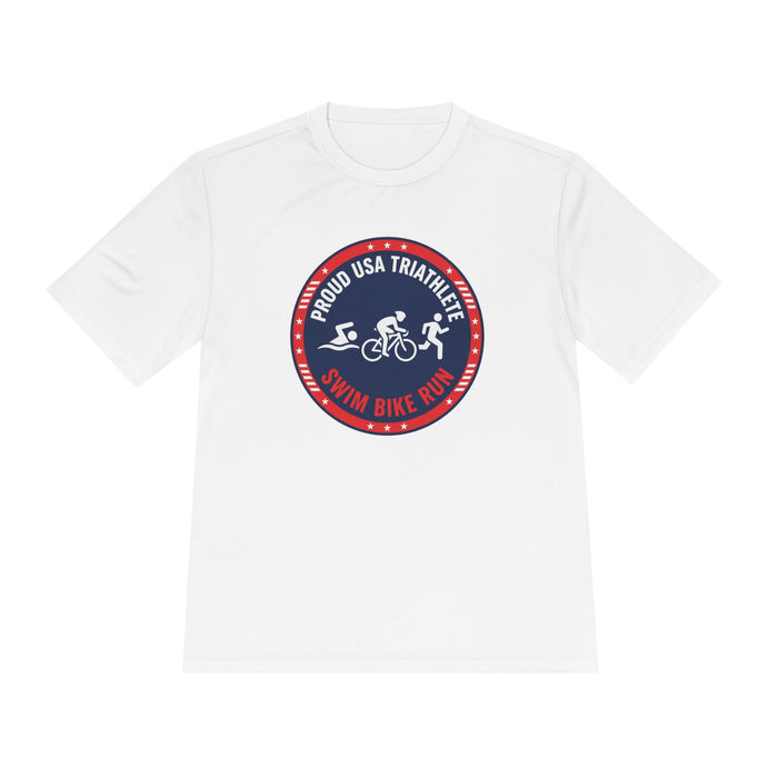 Proud USA Triathlete Moisture-Wicking Performance Tee — Swim Bike Ru