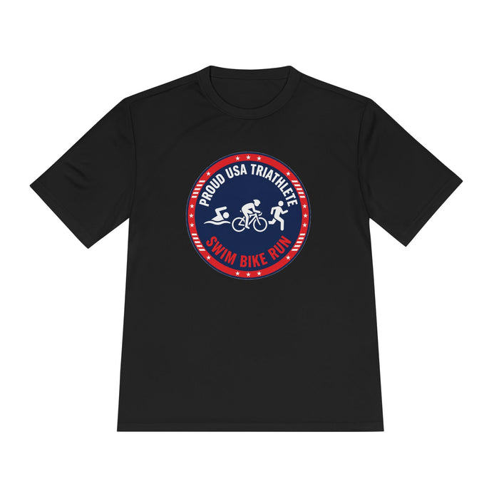 Proud USA Triathlete Moisture-Wicking Performance Tee — Swim Bike Ru
