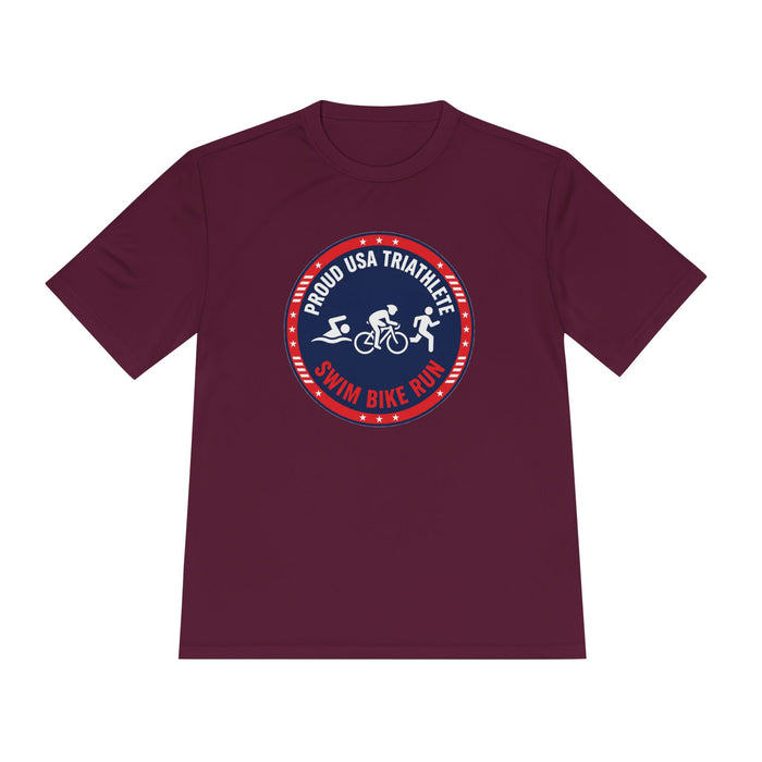 Proud USA Triathlete Moisture-Wicking Performance Tee — Swim Bike Ru