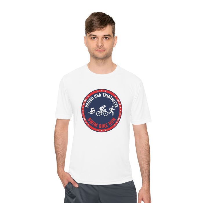 Proud USA Triathlete Moisture-Wicking Performance Tee — Swim Bike Ru