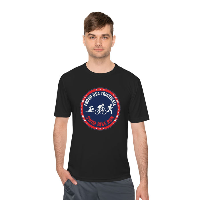 Proud USA Triathlete Moisture-Wicking Performance Tee — Swim Bike Ru