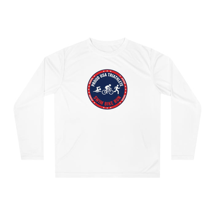 Proud USA Triathlete Performance Long Sleeve — Swim Bike Run USA Tri