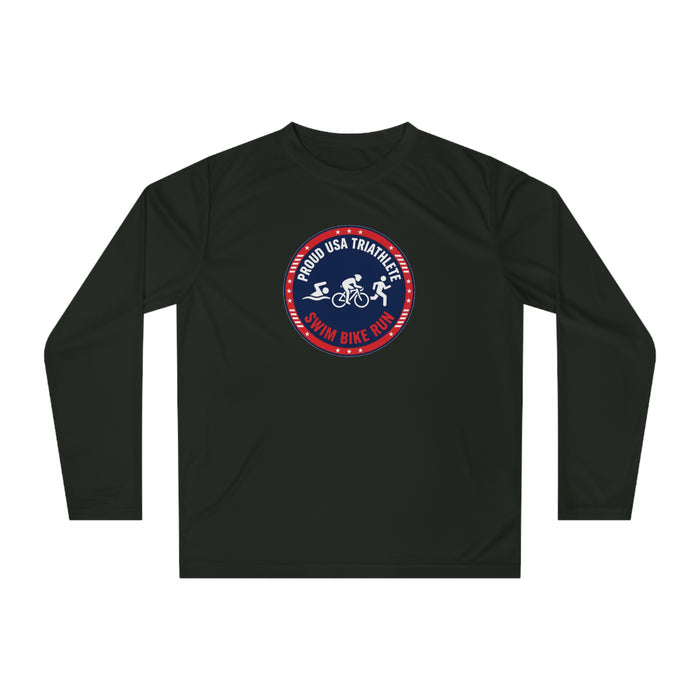 Proud USA Triathlete Performance Long Sleeve — Swim Bike Run USA Tri