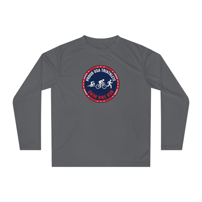Proud USA Triathlete Performance Long Sleeve — Swim Bike Run USA Tri