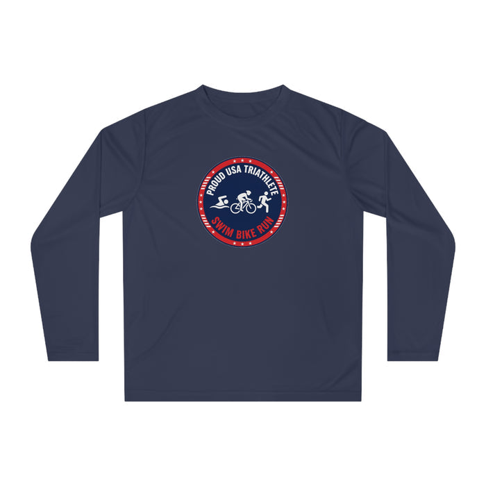 Proud USA Triathlete Performance Long Sleeve — Swim Bike Run USA Tri