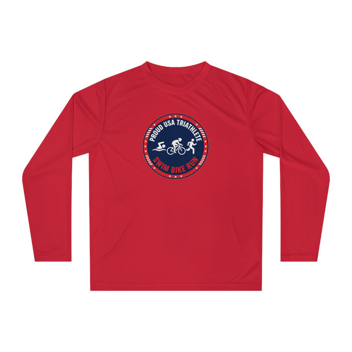 Proud USA Triathlete Performance Long Sleeve — Swim Bike Run USA Tri