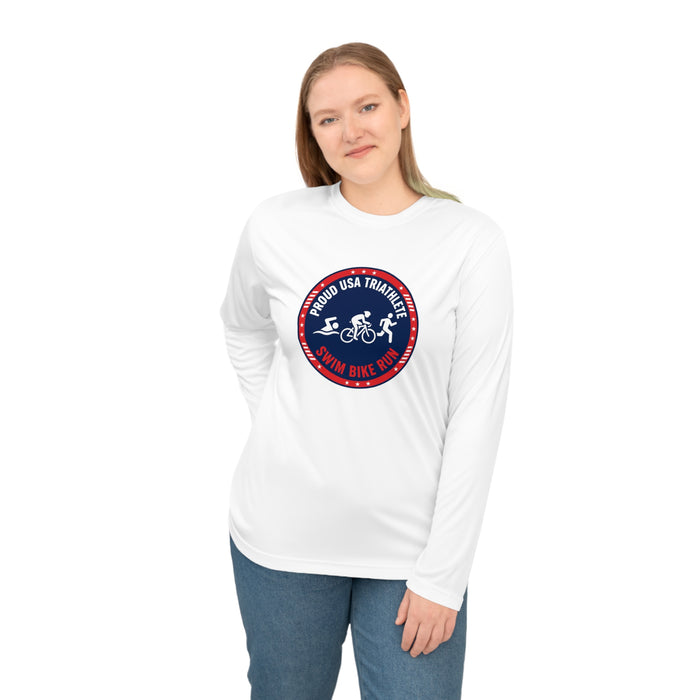 Proud USA Triathlete Performance Long Sleeve — Swim Bike Run USA Tri