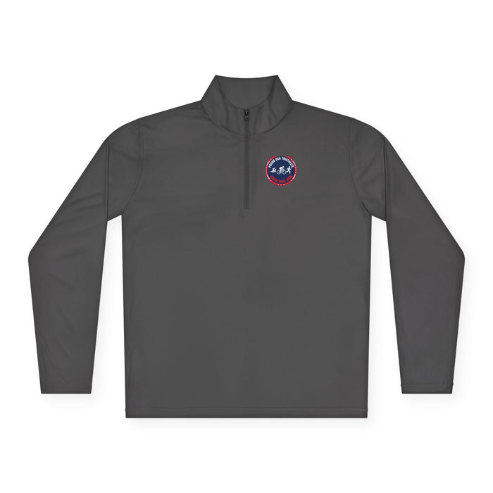 Proud USA Triathlete Unisex Quarter-Zip Pullover — Swim Bike Run USA