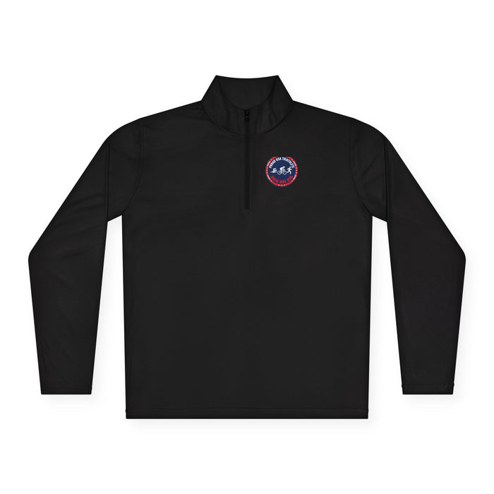 Proud USA Triathlete Unisex Quarter-Zip Pullover — Swim Bike Run USA