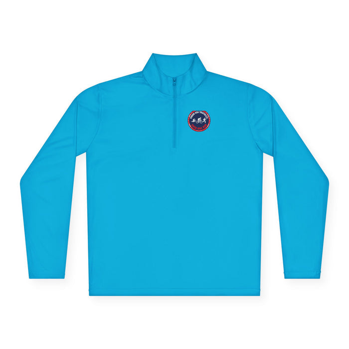 Proud USA Triathlete Unisex Quarter-Zip Pullover — Swim Bike Run USA