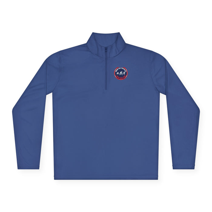 Proud USA Triathlete Unisex Quarter-Zip Pullover — Swim Bike Run USA