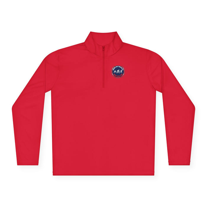 Proud USA Triathlete Unisex Quarter-Zip Pullover — Swim Bike Run USA